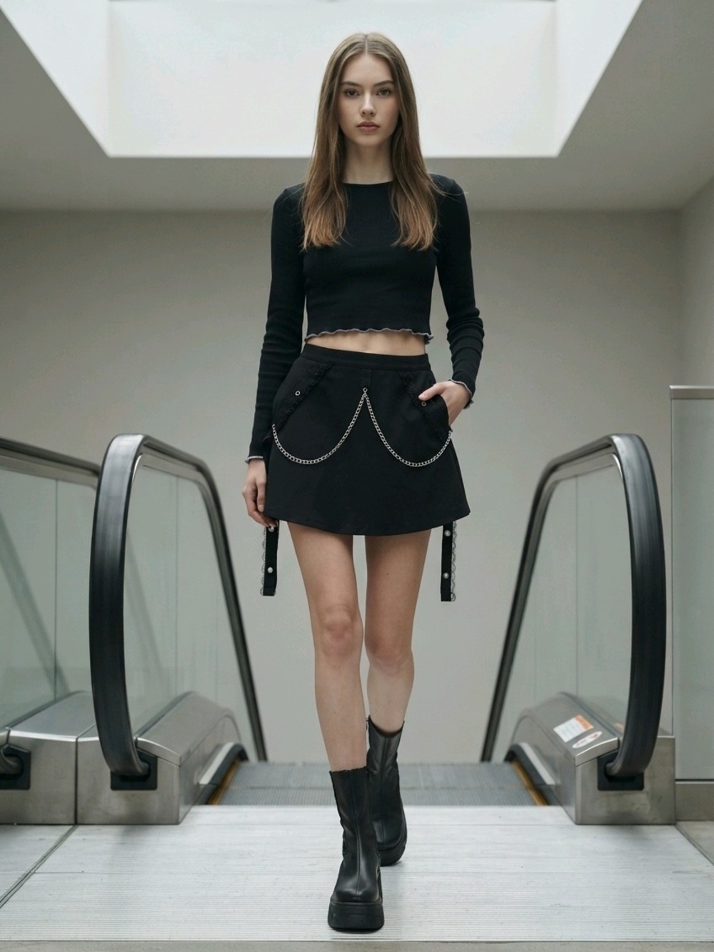 NWT Royal Bones By Tripp Black Chain & Grommet Skater Skirt sz L
